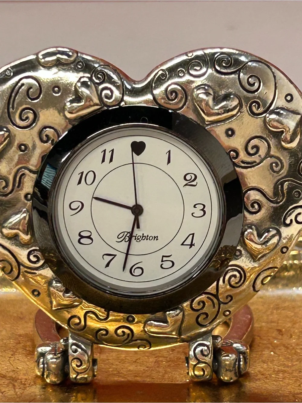 Brighton Heart-Shaped Silver Accent Clock. WORKS!